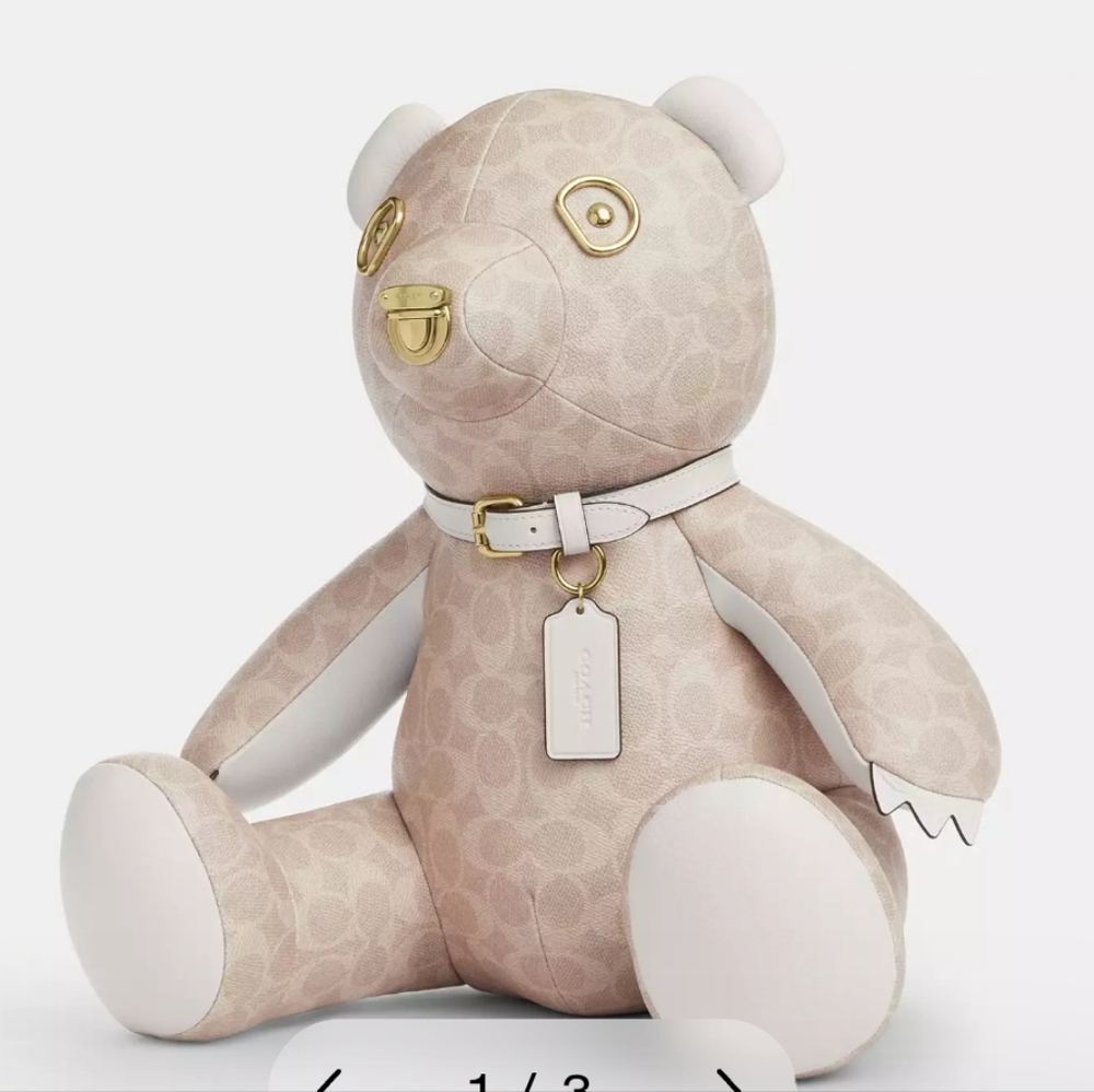Coach Beige Signature Pattern Teddy Bear